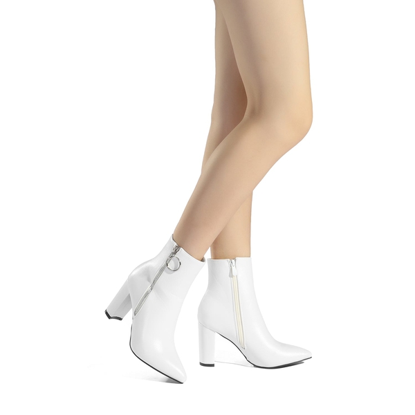Chunky High Heel Ankle Boots - WHITE PU - 2